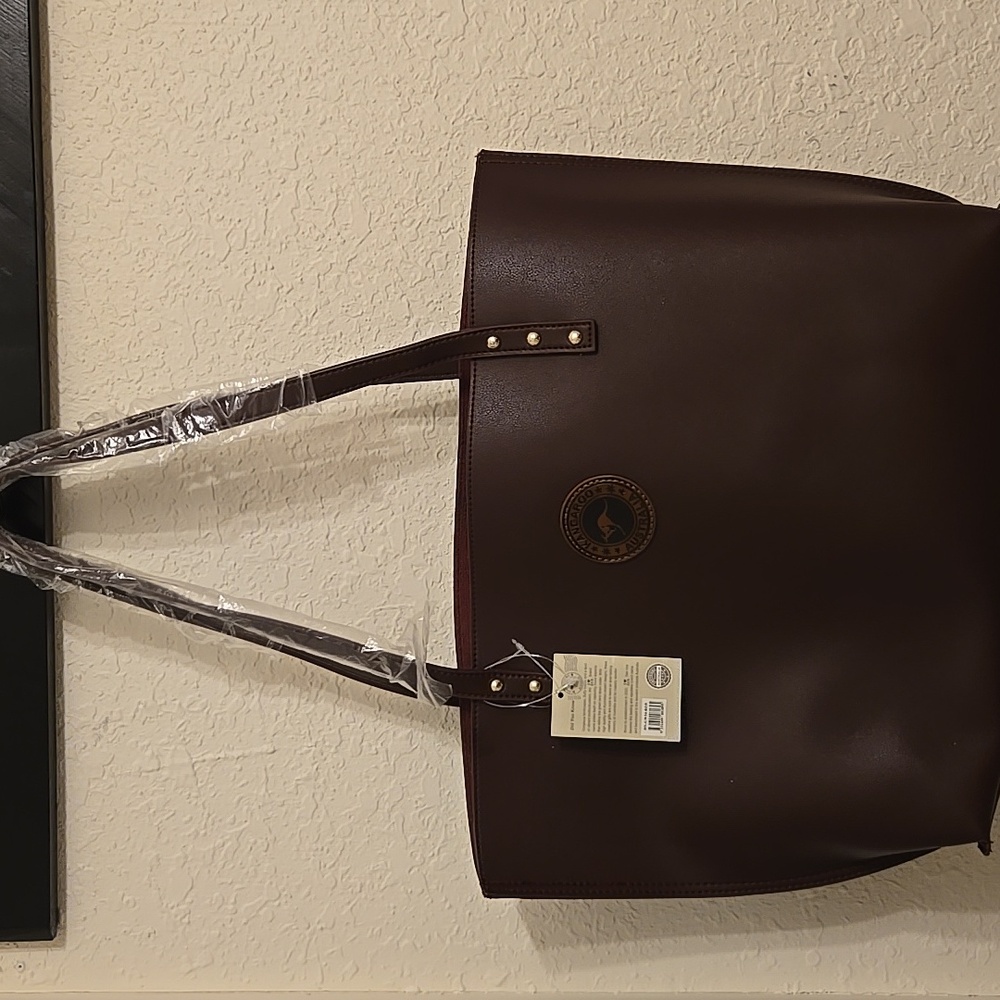 kangaROOS Dark Maroon Leather Emblem Tote Bag